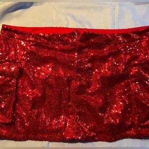 Red Sequin Mini Skirt